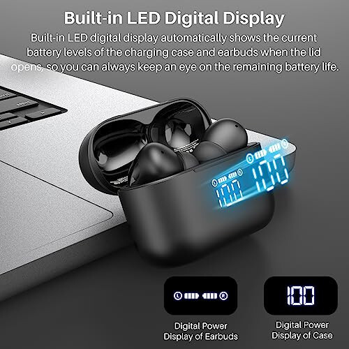 TOZO T20 Wireless Earbuds Bluetooth Headphones 48.5 Hrs Playtime with LED Digital Display, IPX8 Waterproof, Dual Mic Call Noise Cancelling 10mm Broad Range Speakers with Wireless Charging Case - 5