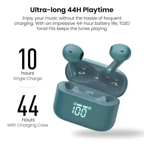 TOZO T21 Wireless Earbuds Bluetooth 5.3 in Ear Headphones Dual Mic Call Noise Cancelling IPX8 Waterproof 44H Playback Stereo Sound with LED Display Wireless Charging Case 32 EQs via APP - 5