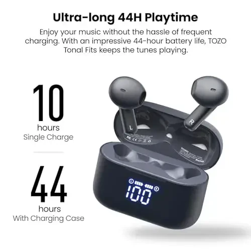 TOZO T21 Wireless Earbuds Bluetooth 5.3 in Ear Headphones Dual Mic Call Noise Cancelling IPX8 Waterproof 44H Playback Stereo Sound with LED Display Wireless Charging Case 32 EQs via APP Blue - 5