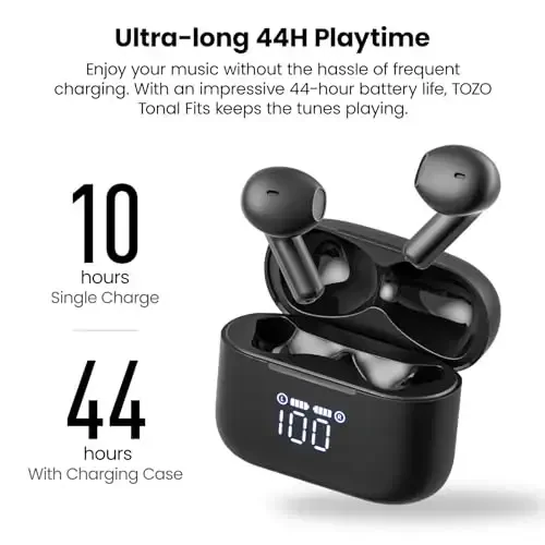 TOZO T21 Wireless Earbuds Bluetooth 5.3 in Ear Headphones Dual Mic Call Noise Cancelling IPX8 Waterproof 44H Playback Stereo Sound with LED Display Wireless Charging Case 32 EQs via APP Black - 5