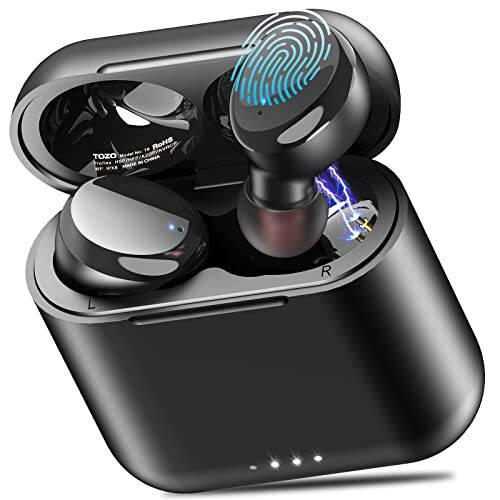 TOZO T6 (Classic Edition) True Wireless Earbuds Bluetooth 5.3 Headphones Touch Control with Wireless Charging Case IPX8 Waterproof Stereo Earphones in-Ear Built-in Mic Headset Premium Deep Bass Black - 1