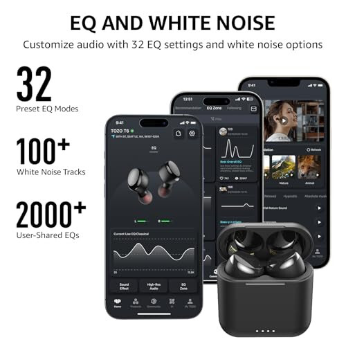 TOZO T6 (Classic Edition) True Wireless Earbuds Bluetooth 5.3 Headphones Touch Control with Wireless Charging Case IPX8 Waterproof Stereo Earphones in-Ear Built-in Mic Headset Premium Deep Bass Black - 12