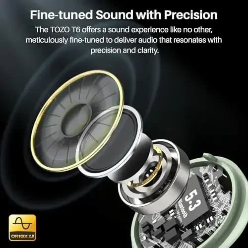 TOZO T6 Wireless Earbuds, Bluetooth 5.3 Ear Buds, Stereo Sound in Ear Headphones, 50 Hours Playtime, Wireless Charging Case, APP Customizable EQs, IPX8 Waterproof Earphones - 2