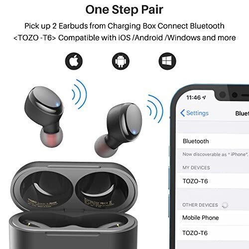 TOZO T6 (Klasik Sürüm) Gerçek Kablosuz Kulaklıklar Bluetooth 5.3 Kulaklıklar Dokunmatik Kontrol Kablosuz Şarj Çantası IPX8 Su Geçirmez Stereo Kulaklıklar Kulak İçi Dahili Mikrofon Kulaklık Premium Derin Bas Siyah - 9