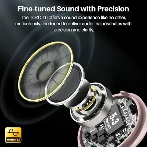 TOZO T6 Wireless Earbuds, Bluetooth 5.3 Ear Buds, Stereo Sound in Ear Headphones, 50 Hours Playtime, Wireless Charging Case, APP Customizable EQs, IPX8 Waterproof Earphones - 3
