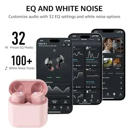 TOZO T6 Wireless Earbuds, Bluetooth 5.3 Ear Buds, Stereo Sound in Ear Headphones, 50 Hours Playtime, Wireless Charging Case, APP Customizable EQs, IPX8 Waterproof Earphones - 6