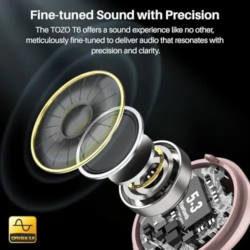TOZO T6 Wireless Earbuds, Bluetooth 5.3 Ear Buds, Stereo Sound in Ear Headphones, 50 Hours Playtime, Wireless Charging Case, APP Customizable EQs, IPX8 Waterproof Earphones - 3