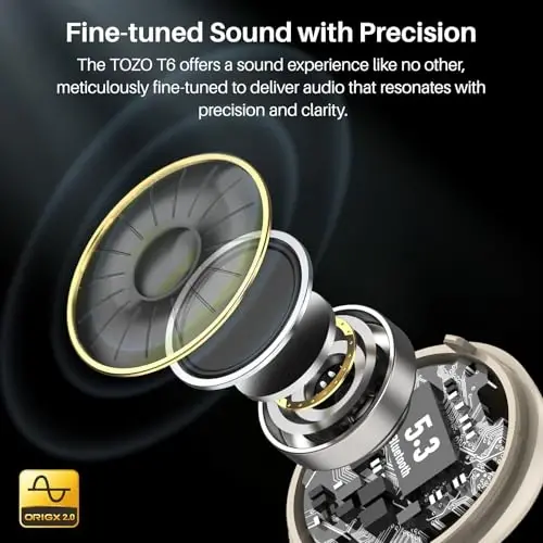 TOZO T6 Wireless Earbuds, Bluetooth 5.3 Ear Buds, Stereo Sound in Ear Headphones, 50 Hours Playtime, Wireless Charging Case, APP Customizable EQs, IPX8 Waterproof Earphones - 2