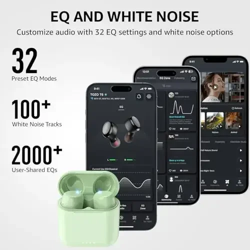 TOZO T6 Wireless Earbuds, Bluetooth 5.3 Ear Buds, Stereo Sound in Ear Headphones, 50 Hours Playtime, Wireless Charging Case, APP Customizable EQs, IPX8 Waterproof Earphones - 3
