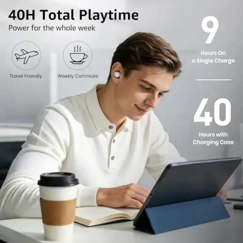 TOZO T6 Wireless Earbuds Bluetooth 5.3 Stereo Sound in Ear Headphones | OrigX Stereo Deep Bass, 40H Playtime, Lighter Ear buds, IPX8 Waterproof, wireless Charging Case, 32 EQs via APP Blue - 3