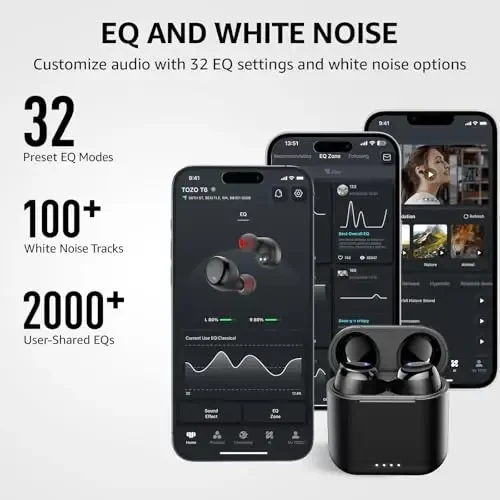 TOZO T6 Wireless Earbuds, Bluetooth Ear Buds, Stereo Sound in Ear Headphones, 50 Hours Playtime, AI Clear Call, Wireless Charging Case, APP Customizable EQs, IPX8 Waterproof Earphones - 6