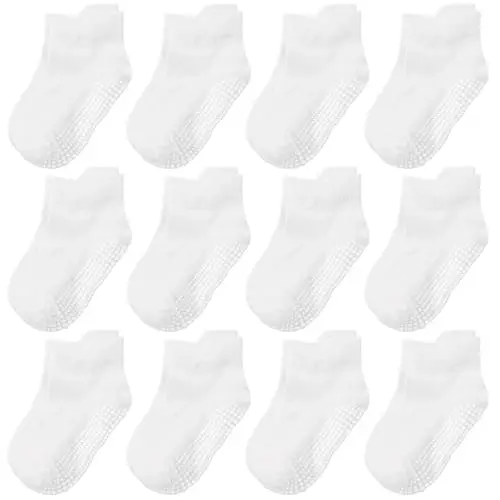 Tphon Non Slip Toddler Socks 12 Pairs Kids Grip Sock for Boys Girls Baby Ankle Socks with Gripper for 0-7 Year Children 