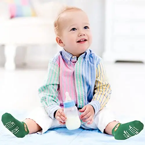 Tphon Non Slip Kids Toddler Socks with Grippers Baby 12 Pairs Anti Skid Socks for Boys Girls 0-7 Year Children - 2