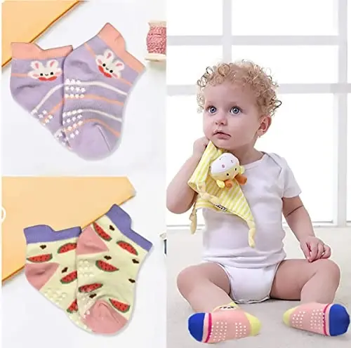 Tphon Non Slip Kids Toddler Socks with Grippers Baby 12 Pairs Anti Skid Socks for Boys Girls 0-7 Year Children - 5