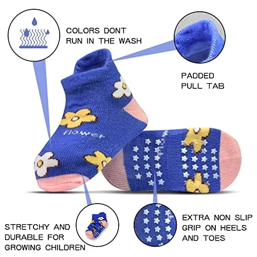 Tphon Non Slip Kids Toddler Socks with Grippers Baby 12 Pairs Anti Skid Socks for Boys Girls 0-7 Year Children - 2
