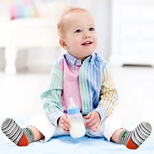 Tphon Non Slip Kids Toddler Socks with Grippers Baby 12 Pairs Anti Skid Socks for Boys Girls 0-7 Year Children - 2