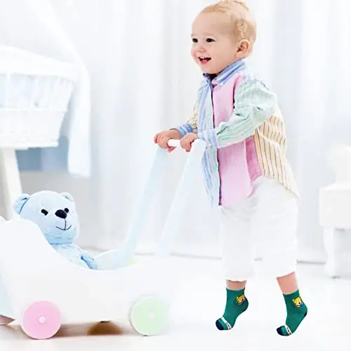 Tphon Non Slip Kids Toddler Socks with Grippers Baby 12 Pairs Anti Skid Socks for Boys Girls 0-7 Year Children - 3