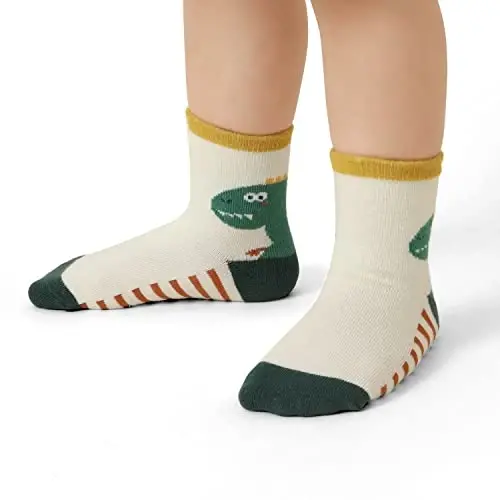 Tphon Non Slip Kids Toddler Socks with Grippers Baby 12 Pairs Anti Skid Socks for Boys Girls 0-7 Year Children - 6
