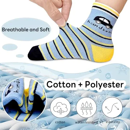 Tphon Non Slip Kids Toddler Socks with Grippers Baby 12 Pairs Anti Skid Socks for Boys Girls 0-7 Year Children - 3