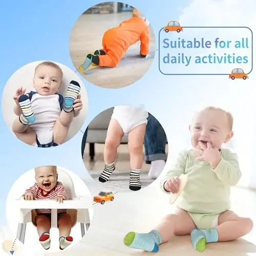 Tphon Non Slip Kids Toddler Socks with Grippers Baby 12 Pairs Anti Skid Socks for Boys Girls 0-7 Year Children - 4