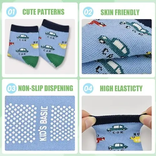 Tphon Non Slip Kids Toddler Socks with Grippers Baby 12 Pairs Anti Skid Socks for Boys Girls 0-7 Year Children - TPHON (1)