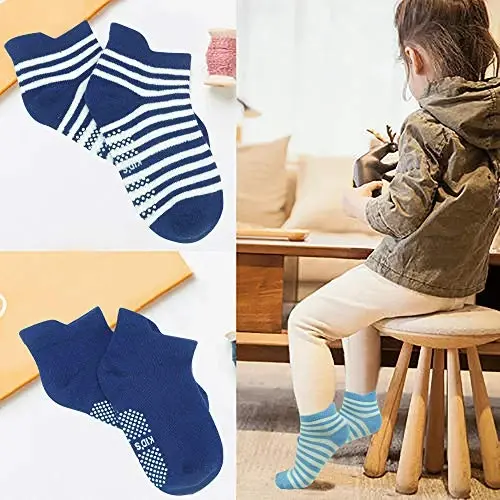 Tphon Non Slip Kids Toddler Socks with Grippers Baby 12 Pairs Anti Skid Socks for Boys Girls 0-7 Year Children - 6