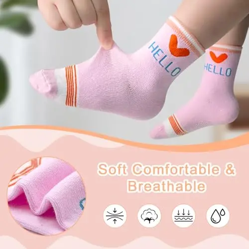 Tphon Non Slip Kids Toddler Socks with Grippers Baby 12 Pairs Anti Skid Socks for Boys Girls 0-7 Year Children - 3