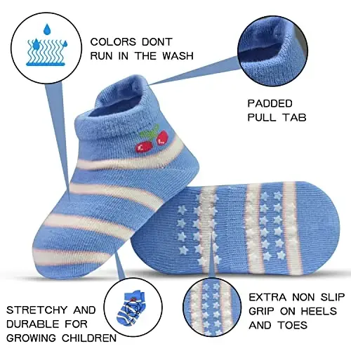 Tphon Non Slip Kids Toddler Socks with Grippers Baby 12 Pairs Anti Skid Socks for Boys Girls 0-7 Year Children - 2