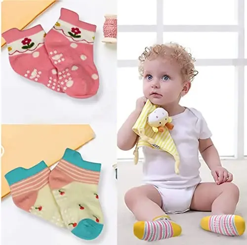Tphon Non Slip Kids Toddler Socks with Grippers Baby 12 Pairs Anti Skid Socks for Boys Girls 0-7 Year Children - 3