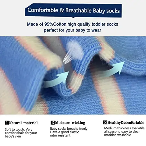 Tphon Non Slip Kids Toddler Socks with Grippers Baby 12 Pairs Anti Skid Socks for Boys Girls 0-7 Year Children - 5