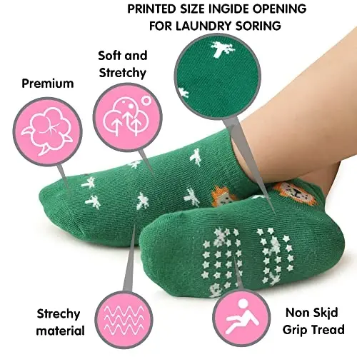 Tphon Non Slip bolalar paypoqlari Grippers Baby bilan 12 juft o'g'il qizlar uchun 0-7 yoshdagi bolalar uchun Skidga qarshi paypoqlar - 5