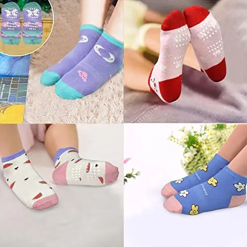 Tphon Non Slip bolalar paypoqlari, tutqichli chaqaloq paypoqlari, o'g'il bolalar va qizlar uchun 12 juft sirpanishga qarshi paypoqlar 0-7 yoshli bolalar - 3