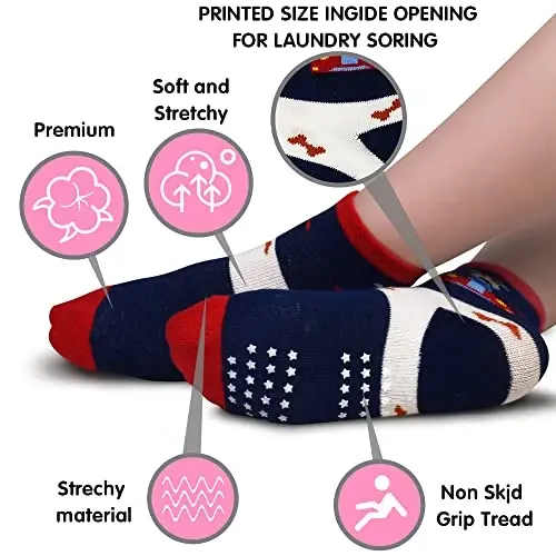 Tphon Non Slip Kids Toddler Paypoqlar Gripperlar bilan Chaqaloqlar uchun 12 Juft Sirpanishga qarshi Paypoqlar O'g'il bolalar uchun Qizlar 0-7 Yillik Bolalar - 5