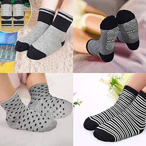 Tphon Non Slip Kids Toddler Socks with Gripper 12 Pairs Anti Skid Boys Girls Socks for Baby Socks for 1-7 Year Children - 47