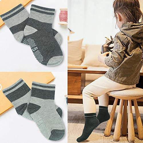 Tphon Non Slip Kids Toddler Socks with Gripper 12 Pairs Anti Skid Boys Girls Socks for Baby Socks for 1-7 Year Children - 48