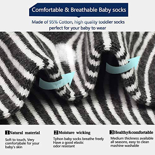 Tphon Non Slip Kids Toddler Socks with Gripper 12 Pairs Anti Skid Boys Girls Socks for Baby Socks for 1-7 Year Children - 49