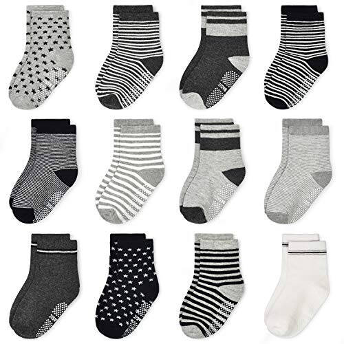 Tphon Non Slip Kids Toddler Socks with Gripper 12 Pairs Anti Skid Boys Girls Socks for Baby Socks for 1-7 Year Children - 36