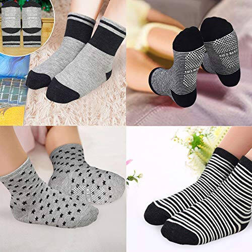 Tphon Non Slip Kids Toddler Socks with Gripper 12 Pairs Anti Skid Boys Girls Socks for Baby Socks for 1-7 Year Children - 40