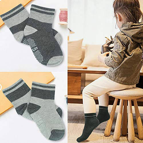 Tphon Non Slip Kids Toddler Socks with Gripper 12 Pairs Anti Skid Boys Girls Socks for Baby Socks for 1-7 Year Children - 41