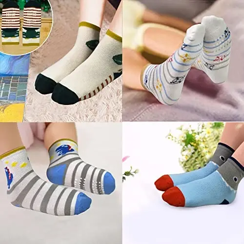 Tphon Non Slip Kids Toddler Socks with Grippers Baby 12 Pairs Anti Skid Socks for Boys Girls 0-7 Year Children - 4
