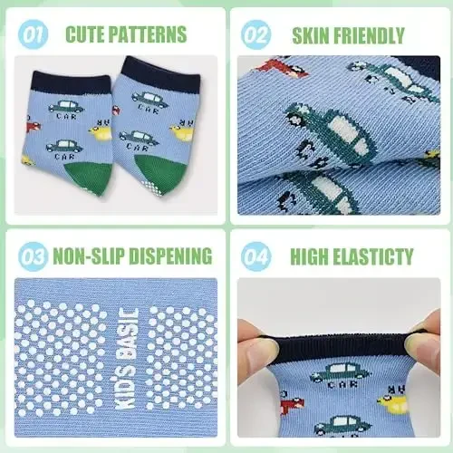 Tphon Non Slip Kids Toddler Socks with Grippers Baby 12 Pairs Anti Skid Socks for Boys Girls 0-7 Year Children - MODAZONE (1)