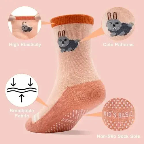 Tphon Non Slip Kids Toddler Socks with Grippers Baby 12 Pairs Anti Skid Socks for Boys Girls 0-7 Year Children - MODAZONE (1)