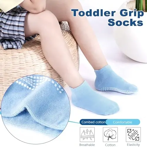 Tphon Non Slip Toddler Paypoqlari 12 Juft Bolalar Grip Paypoq O'g'il Qizlar uchun Chaqaloq To'piqli Paypoqlar 0-7 Yosh Bolalar uchun Tishlagichli - 4