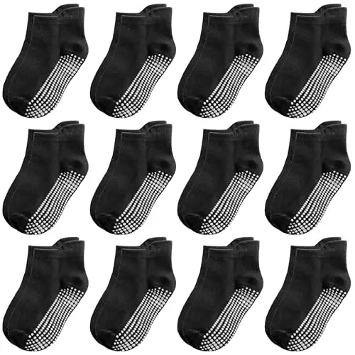 Tphon Non Slip Toddler Paypoqlari 12 Juft Bolalar Grip Paypoq O'g'il Qizlar uchun Chaqaloq To'piqli Paypoqlar 0-7 Yosh Bolalar uchun Tishlagichli 