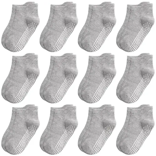 Tphon Non Slip Toddler Paypoqlari 12 juft O'g'il bolalar uchun bolalar tutqichli paypog'i Qizlar Chaqaloq to'piqli paypoqlari 0-7 yoshli bolalar uchun tutqichli 
