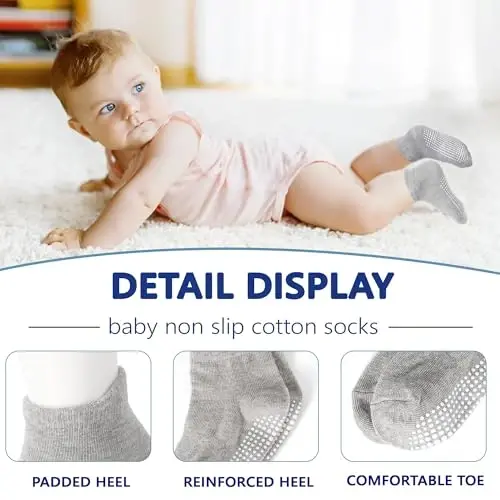 Tphon Non Slip Toddler Paypoqlari 12 juftlik Go'dak Bolalar Bolalar uchun Tutqichli Paypoqlar O'g'il Qizlar uchun Sirpanishga qarshi To'piqli Paypoqlar 0-7 yoshli bolalar uchun - 3