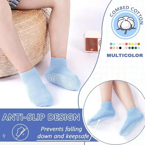 Tphon Non Slip Toddler Paypoqlari 12 juftlik Go'dak Bolalar Bolalar uchun Tutqichli Paypoqlar O'g'il Qizlar uchun Sirpanishga qarshi To'piqli Paypoqlar 0-7 yoshli bolalar uchun - 4