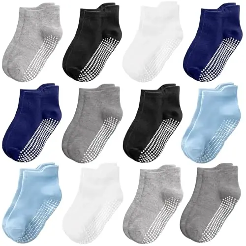 Tphon Non Slip Toddler Socks 12 Pairs Infant Baby Kids Grip Socks for Boy Girls Anti Skid Ankle Socks for 0-7 Year Children - MODAZONE
