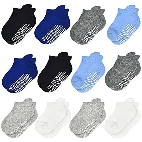 Tphon Non Slip Toddler Socks 12 Pairs Infant Baby Kids Grip Socks for Boy Girls Anti Skid Ankle Socks for 1-7 Year Children - 31