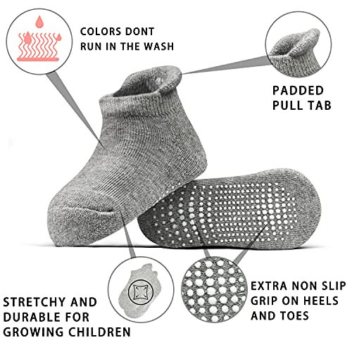 Tphon Non Slip Toddler Socks 12 Pairs Infant Baby Kids Grip Socks for Boy Girls Anti Skid Ankle Socks for 1-7 Year Children - 32